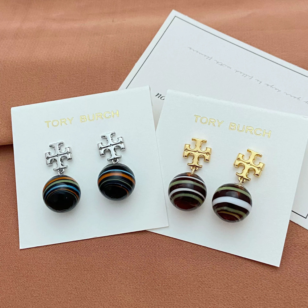 Tory Burch Colorful Enamel Inlay Round Drop Earrings Metal